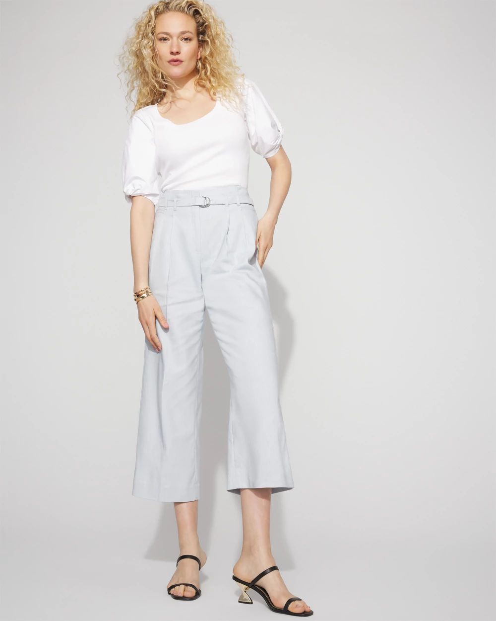 【MODERNIF】Catch-on Dying Wide Pants Denim-Look Wide-Leg Cropped Pant | White House Black Market